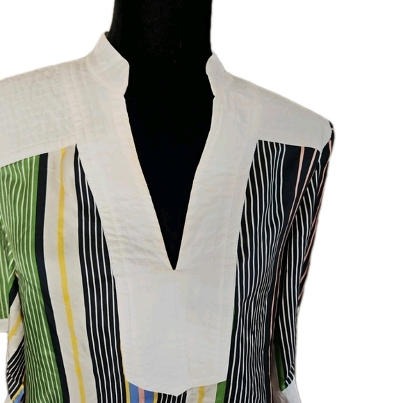 Tory Burch Womens Field Day Stripe Silk Tunic Multicolor Designer Blouse 10 - Picture 6 of 16